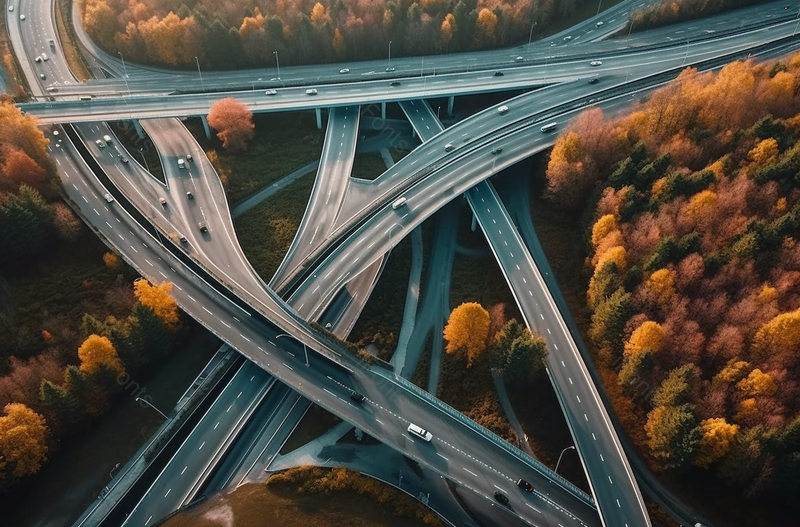 高速公路交叉路口立交桥的空中日落视图城市交通,高清,摄影图,摄影图片,图片大全,摄影图免费下载